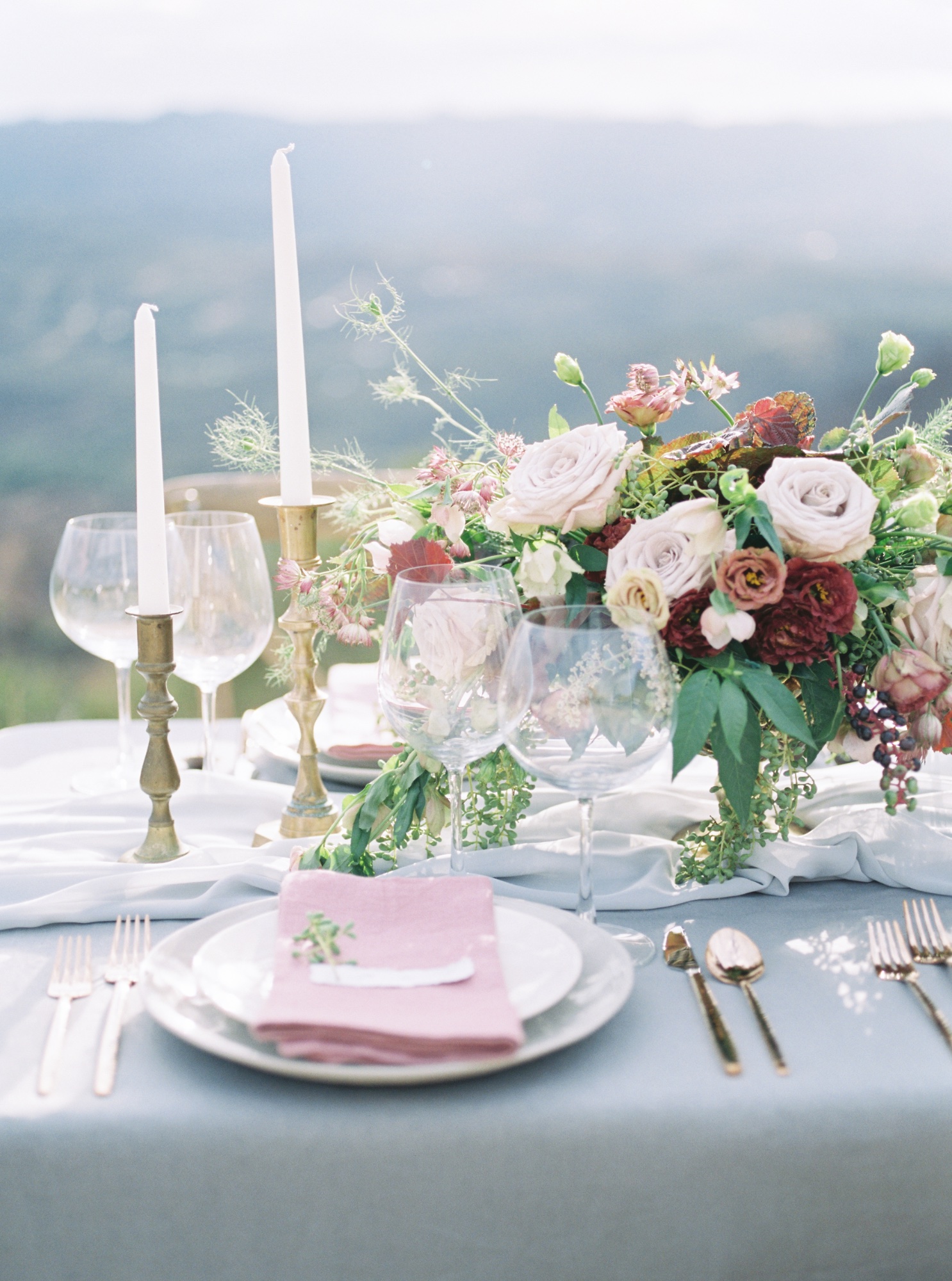 Bride with mauve bouquet